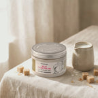 Milk Sugar Scrub 450 ml – short looping video: a sheer linen curtain sways behind it